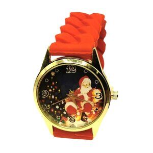 Santa Christmas Watch Red Braided Silicone Band Festive Dial